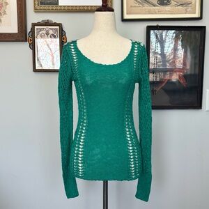 Lucky Brand Green Open Knit Top XSmall Boho Gyaru Y2K Fairy Grunge